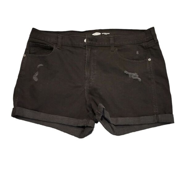 Old Navy Mid-Rise Boyfriend Distressed Shorts Black 16 - Picture 1 of 4